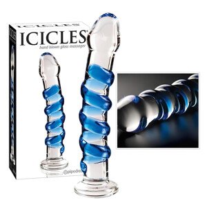 Icicles No. 5 - špirálový sklenený dildo (priehľadné-modrá)