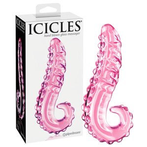 Icicles No. 24 - rebrovaný sklenený dildó (ružový)