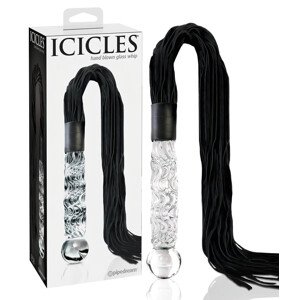 Icicles No. 38 - kožený bičík a sklenené dildo (priehľadné-čierne)