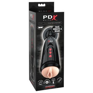 PDX Elite Dirty Talk - vibračný masturbátor s umelou vagínou (čierny)