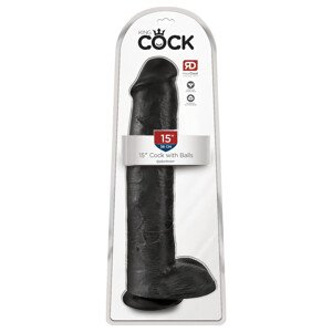 King Cock 15 - prísavkový, semenníkový dildo (38cm) - čierny