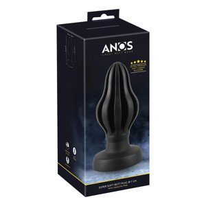 ANOS - rebrovaný mäkký análny kolík - 7cm (čierny)