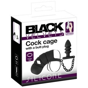 Black Velvet - silikónový penisový klietka s anál plugom (čierna)