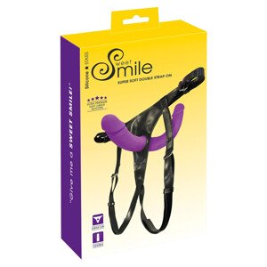 SMILE - pripínací dvojitý dildo s nohavičkami (fialová-čierna)