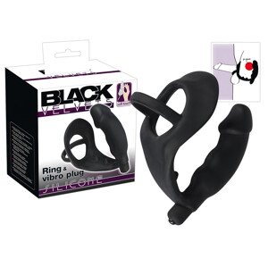 Black Velvet - anál vibrátor s krúžkom na penis a semenníky (čierny)