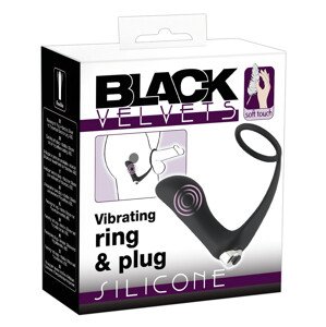 Black Velvet - análny vibrátor s penisovým krúžkom (čierny)