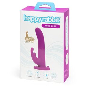 Happyrabbit Strap-On - šialený zajačik nasadzovací vibrátor (fialový)