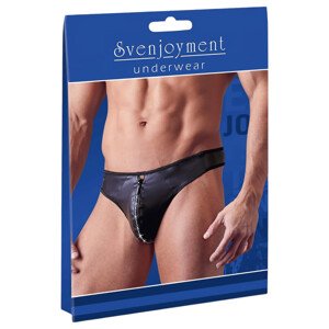 Svenjoyment - lesklé mužské tangá so zipsom a kamienkami (čierne) - XL