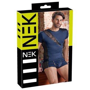 NEK - čierne šnurovacie sieťované pánske tričko (modré) - L