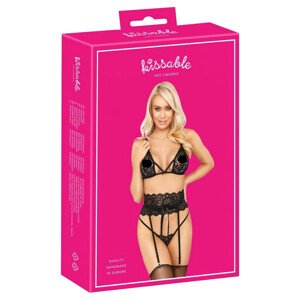 Kissable - bozkávatelný set s podprsenkou a pásom (čierna)