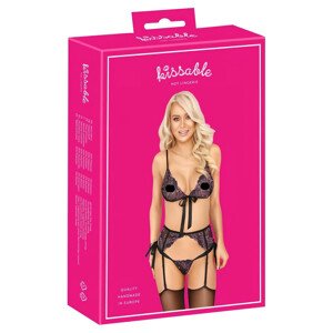 Bozkávateľný - ružovo-fialová výšivka podprsenka set (čierna) - L/XL