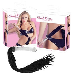 Bad Kitty - kožený bič s dildom (priehľadno-čierne)