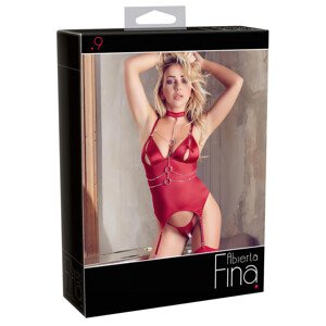 Abierta Fina - trblietavý top s retiazkou a tangá (červené) - XL