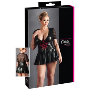 Cottelli Plus Size - lesklé šaty s červeným korzetom (čierne) - XXXXL