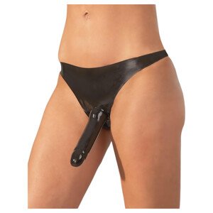 LATEX - spodný diel s externým dildom - čierny (S-L)