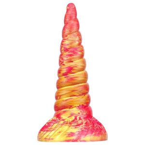Metallic Anal - silikónové dildo jednorožec - 17 cm (ružovo-zlatý)