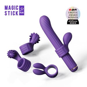 Magic Stick - vibrátor s vymeniteľnými nadstavcami (fialový)