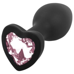 Sunfo - silikónový análny plug so srdcovým kameňom (čierno-ružový)