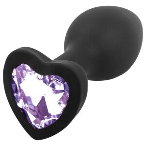 Sunfo - silikónový análny plug so srdcovým kameňom (čierno-fialový)
