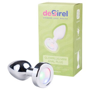 Desirel GlowPlug - svietiaci análny plug - malý (strieborný)