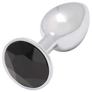 Sunfo - kovový análny plug s čiernym kameňom (strieborný)