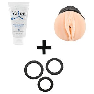 Set na rukodielky (masturbátor, lubrikant, krúžok na penis)