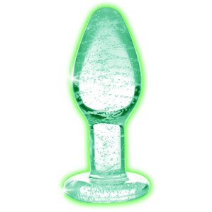 Booty Sparks Glow in the Dark L - sklenený anál plug (priehľadný)