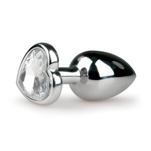 Easytoys Metal No.2 - análny plug so srdcovým kameňom (strieborný-biely)