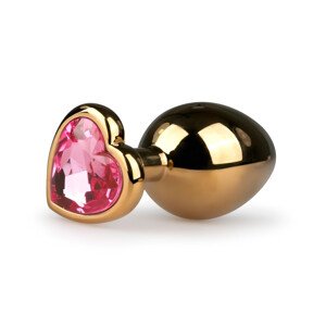 Easytoys Metal No.7 - anál plug s ružovým kameňom - zlatý (3 cm)