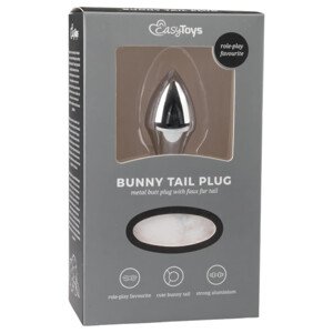 Easytoys Bunny NO1 - kovový análny kolík s králičím chvostom (strieborný-biely)