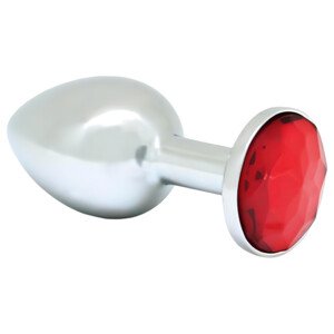 Rimba XS - kovové análne dildo s červeným kameňom (strieborné)
