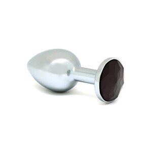 Rimba XS - čierny kameň, kovový anál plug (strieborný)