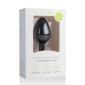 Easytoys Diamond - čierny anál plug s bielymi kameňmi (stredný)