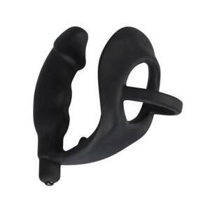 Black Velvet - Vibrating Anal Toy with Penis & Scrotum Rings (Black)