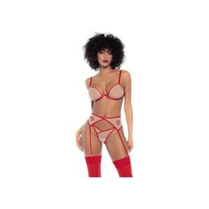 Mapalé - 3-Piece Cut-Out Bra Set (Red-Natural)