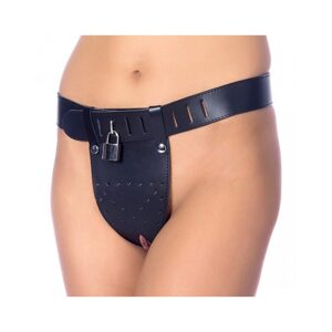 Rimba Chastity Belt with Two Holes In Crotch Padlock Included - Kožený pás cudnosti pro ženy